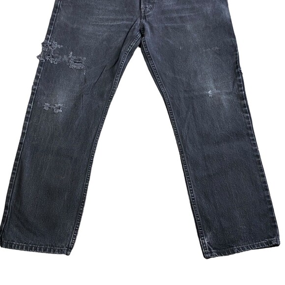 Levis 505 Black Denim Regular Fit Jeans Pants 38 x 32 Distressed - Picture 4 of 16